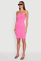 Womens Seamless Rib Knit Tube Midi Dress, Pink, Size S-M