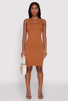 Womens Seamless Rib Knit Tube Midi Dress,