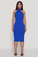 Womens Rib Knit Halter Midi Dress, XL