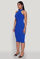 Womens Rib Knit Halter Midi Dress, XL