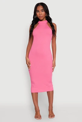 Womens Rib Knit Halter Midi Dress,