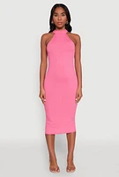 Womens Rib Knit Halter Midi Dress,