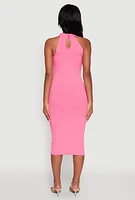 Womens Rib Knit Halter Midi Dress,