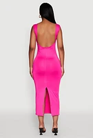 Womens Scoop Neck Open Back Maxi Dress, Pink,