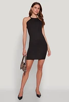 Womens Laser Cut Halter Mini Dress,