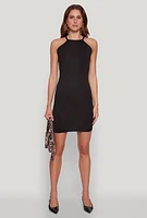 Womens Laser Cut Halter Mini Dress,