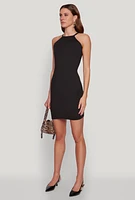Womens Laser Cut Halter Mini Dress,