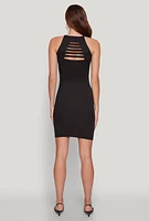 Womens Laser Cut Halter Mini Dress,