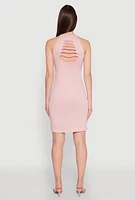 Womens Laser Cut Halter Mini Dress, Pink, Size M