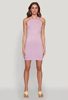Womens Laser Cut Halter Mini Dress, Purple, Size S