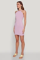 Womens Laser Cut Halter Mini Dress, Purple, Size S