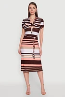Womens Stylish Tie Waist Belted Tabbed Sleeve Shirt Dress, Multi, Size S