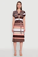 Womens Stylish Tie Waist Belted Tabbed Sleeve Shirt Dress, Multi, Size S