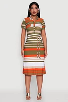 Womens Stylish Tie Waist Belted Tabbed Sleeve Shirt Dress, Multi, Size XL
