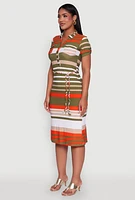 Womens Stylish Tie Waist Belted Tabbed Sleeve Shirt Dress, Multi, Size XL