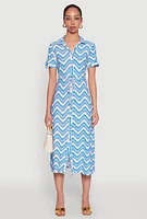 Womens Wavy Striped Tie Waist Belted Dress, Blue, Size M