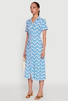 Womens Wavy Striped Tie Waist Belted Dress, Blue, Size M