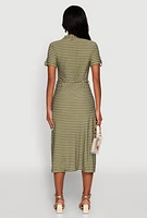Womens Crepe Knit Striped Shirt Dress,