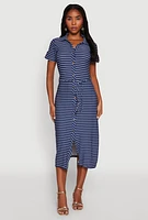 Womens Crepe Knit Striped Shirt Dress, Blue, Size S