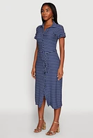 Womens Crepe Knit Striped Shirt Dress, Blue, Size S
