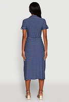 Womens Crepe Knit Striped Shirt Dress, Blue, Size S