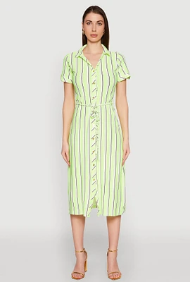 Womens Striped Short Sleeve Shirt Dress, Green, Size XL