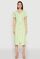 Womens Striped Short Sleeve Shirt Dress, Green, Size XL