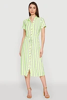 Womens Striped Short Sleeve Shirt Dress, Green, Size XL