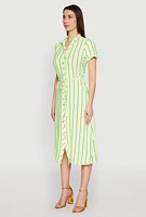Womens Striped Short Sleeve Shirt Dress, Green, Size XL
