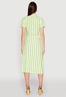 Womens Striped Short Sleeve Shirt Dress, Green, Size XL