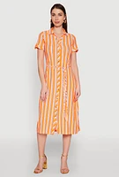 Womens Striped Short Sleeve Shirt Dress, Orange, Size M
