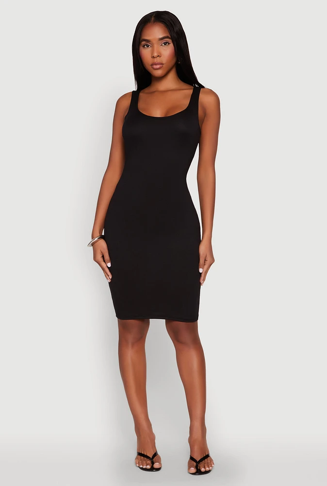 Womens Scoop Neck Midi Tank Dress, Black,