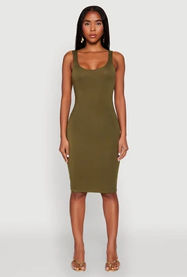Womens Scoop Neck Midi Tank Dress, Green, Size M