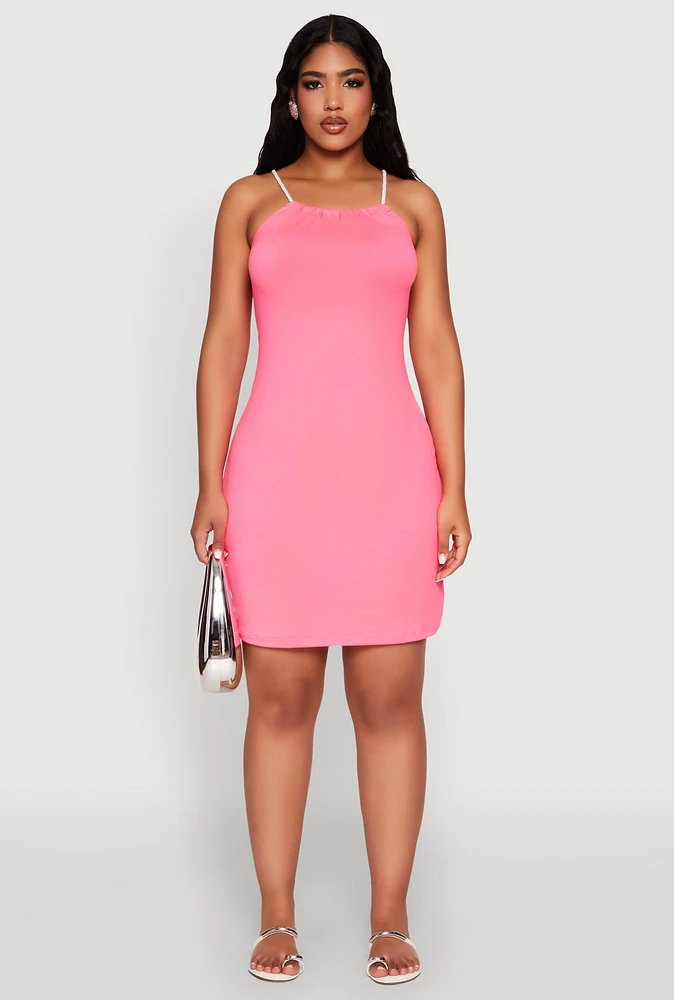 Womens Almost Famous Rope Strap Mini Dress, Pink, Size L