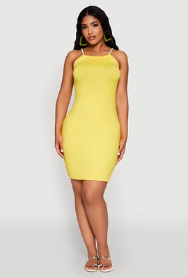 Womens Almost Famous Rope Halter Dress, Yellow, Size XL