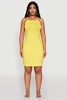 Womens Almost Famous Rope Halter Dress, Yellow, Size XL