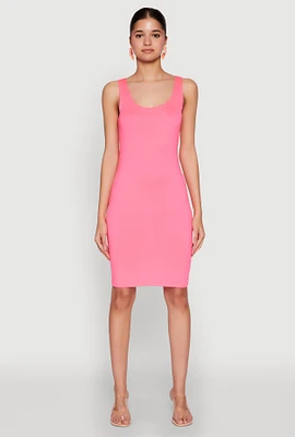 Womens Scoop Neck Tank Midi Dress, Pink, Size L