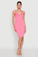 Womens Scoop Neck Tank Midi Dress, Pink, Size L