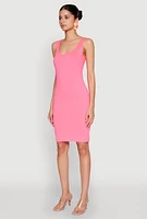 Womens Scoop Neck Tank Midi Dress, Pink, Size L