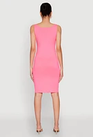Womens Scoop Neck Tank Midi Dress, Pink, Size L