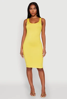 Womens Scoop Neck Tank Midi Dress, Yellow, Size L