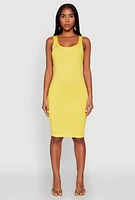 Womens Scoop Neck Tank Midi Dress, Yellow, Size L