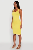 Womens Scoop Neck Tank Midi Dress, Yellow, Size L