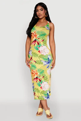 Womens Tropical Floral Print Tank Maxi Dress, Multi, Size L