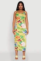 Womens Tropical Floral Print Tank Maxi Dress, Multi, Size L