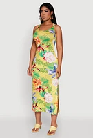 Womens Tropical Floral Print Tank Maxi Dress, Multi, Size L