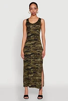Womens Camouflage Tank Maxi Dress, Green,