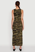 Womens Camouflage Tank Maxi Dress, Green,