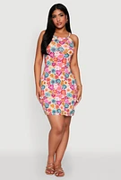 Womens Floral Print Rope Strap Mini Dress, Multi, Size S
