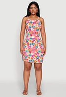 Womens Floral Print Rope Strap Mini Dress, Multi, Size S